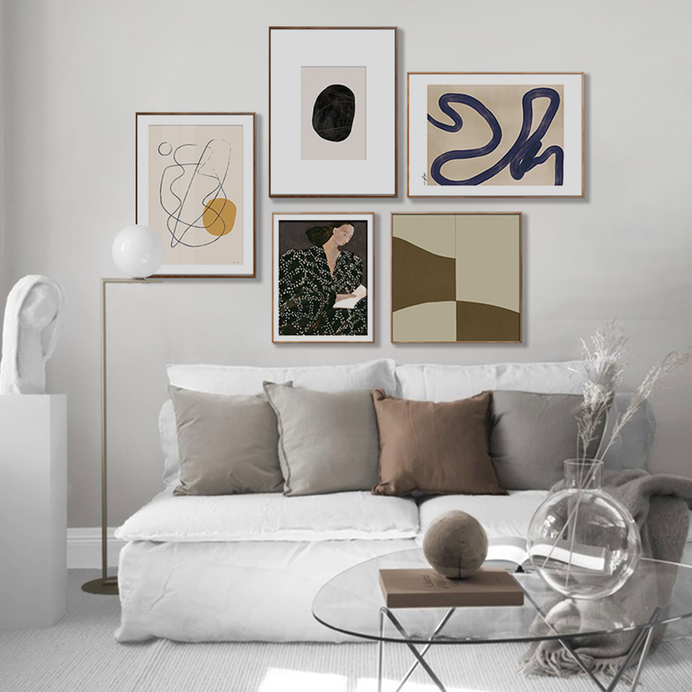 现代简约客厅沙发背景墙组合挂画色块线条抽象装饰画小众民宿画图片