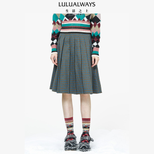 学院风百褶半裙减龄高腰显瘦A字短裙 新款 LULUALWAYS 商场同款