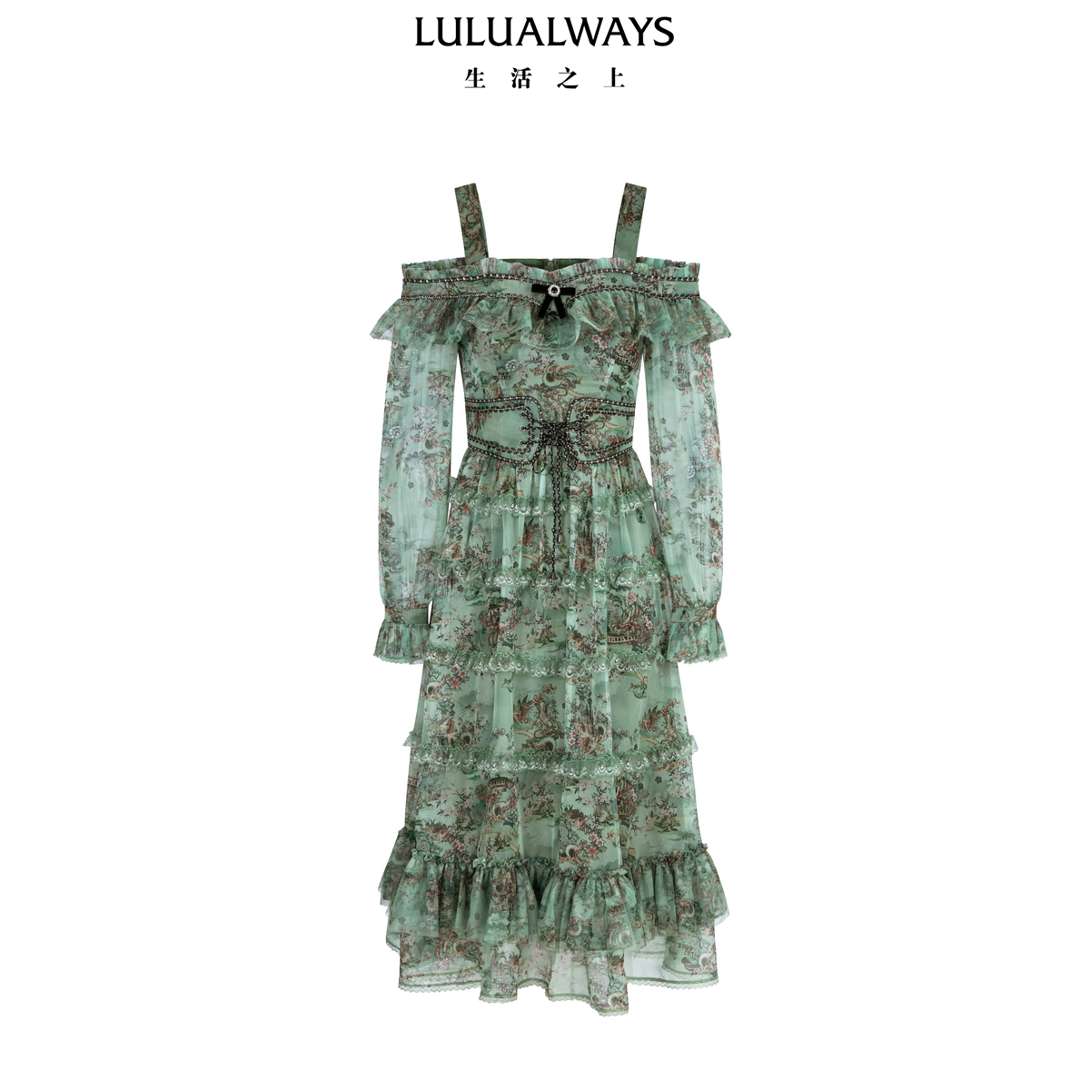 LULUALWAYS我爱露露25春季新款法式优雅浪漫时尚蛋糕层次感连衣裙