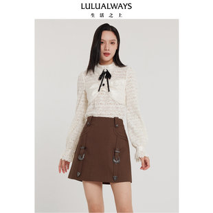 LULUALWAYS【商场同款】24春季新款法式优雅气质收腰蕾丝提花衬衫