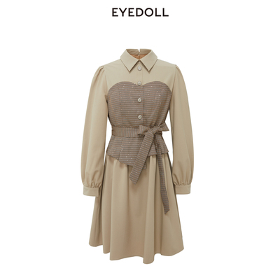 【奥莱】EYEDOLL简约通勤拼接衬衫裙中款连衣裙女