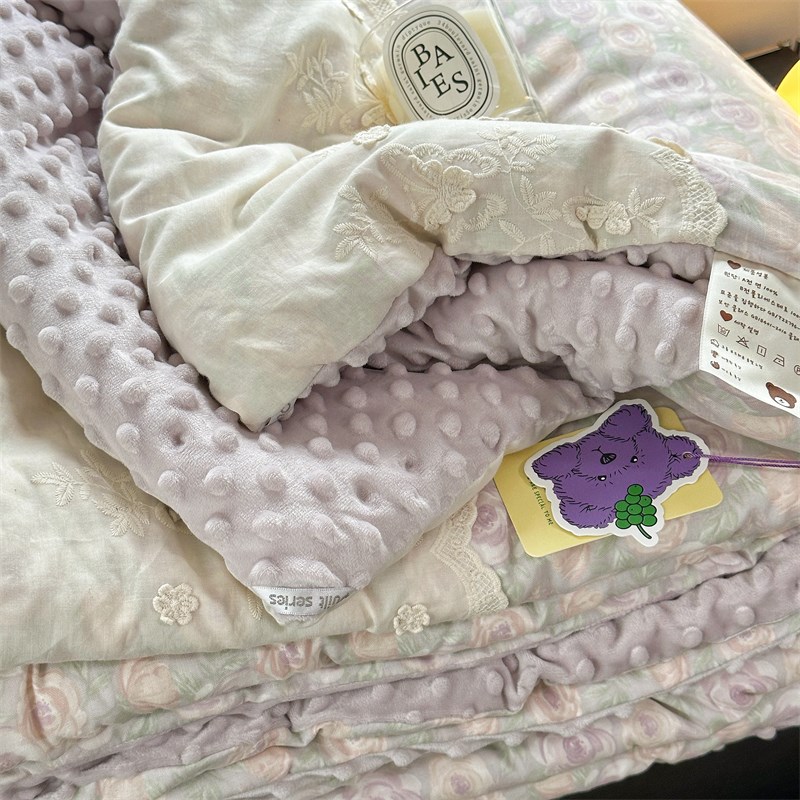 A类母婴全棉双层纱甜美爱恋秋冬加厚豆豆被春秋冬被子芯软糯保暖