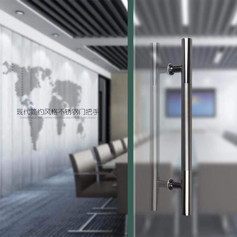 不锈钢玻璃门玫瑰金黑钛金推拉门大门把手黑色圆管有框木门大拉手