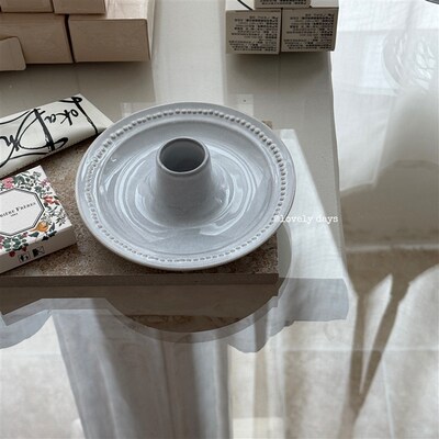 lovely days 法式复古白釉陶瓷珍珠边浮雕空间氛围感烛台装饰摆件