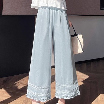 九分阔腿裤女夏季薄款2025新款蕾丝花边设计感高腰宽松休闲直筒裤