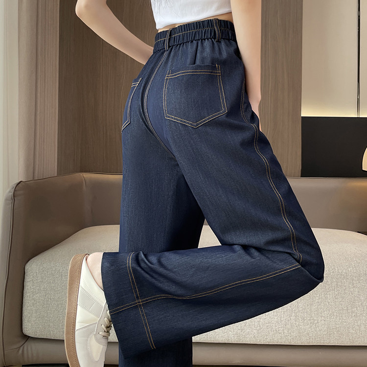 高档天丝牛仔裤女夏季薄款高腰显瘦冰丝直筒女裤子垂感窄版阔腿裤