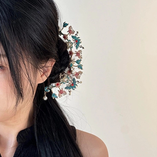 新中式粉蓝排簪金色排钗烧蓝发簪日常百搭旗袍马面裙发饰新式头饰