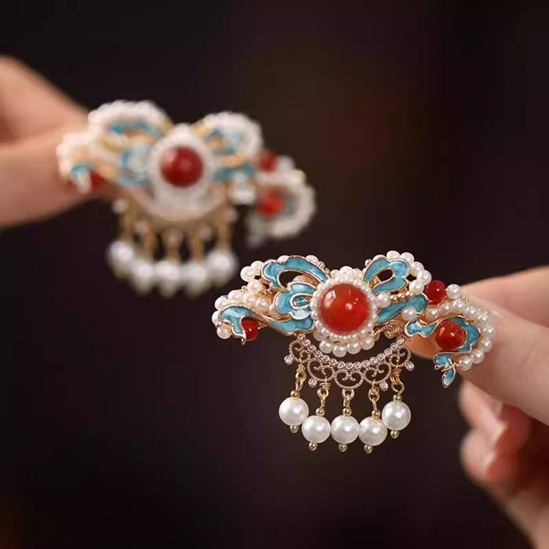 新中式古风祥云珍珠流苏发夹侧边汉服发饰对夹古典国风烧蓝夹子女,饰品/流行首饰/时尚饰品新,发饰,淘宝优惠券,粉丝福利购,淘宝优惠卷