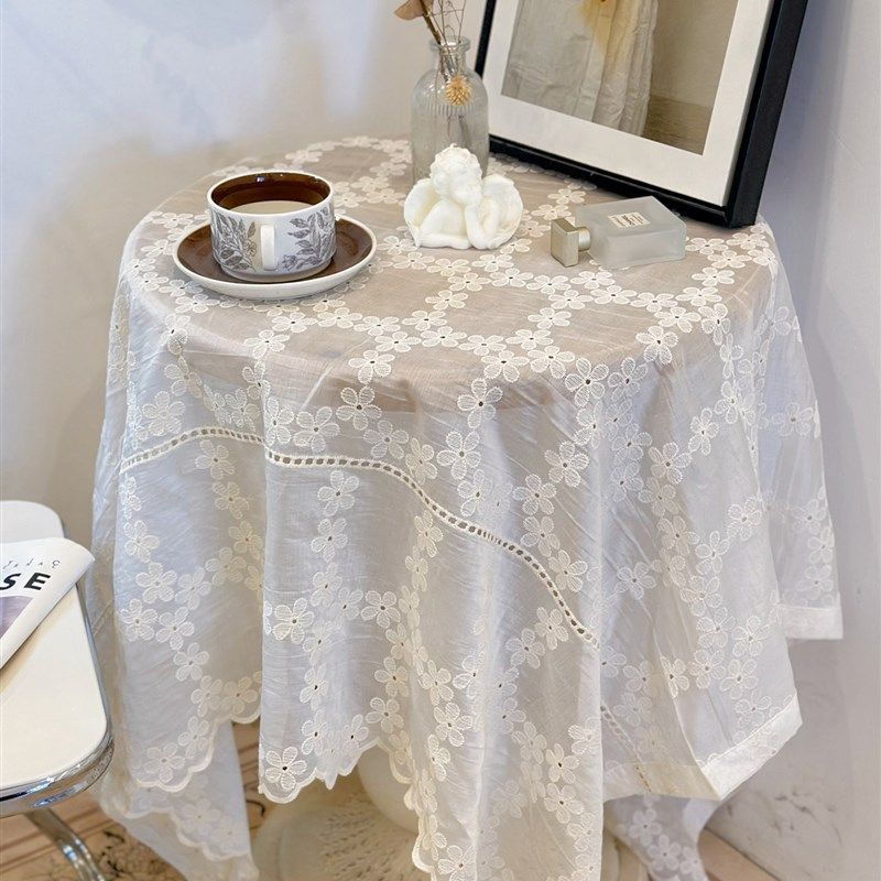 轻法式奶油公主风镂空刺绣桌布茶几梳妆台台布床头柜盖巾拍摄背景,居家布艺,桌布,淘宝优惠券,粉丝福利购,淘宝优惠卷