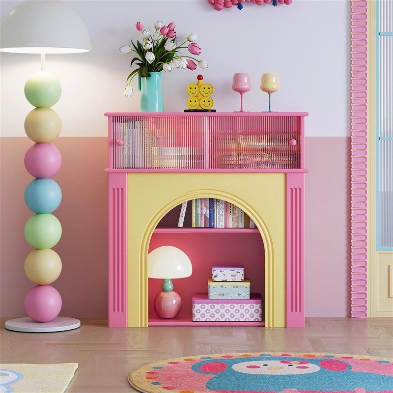 多巴胺法式复古壁炉装饰柜客厅家用奶油风彩色高级感玄关餐边书柜