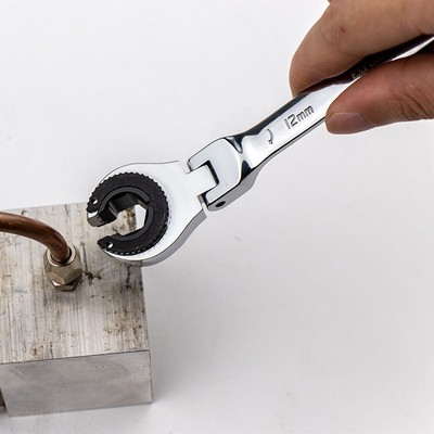 开口油管扳手棘轮扳手72齿公制车自动活动头棘轮扳手快速油管拆卸