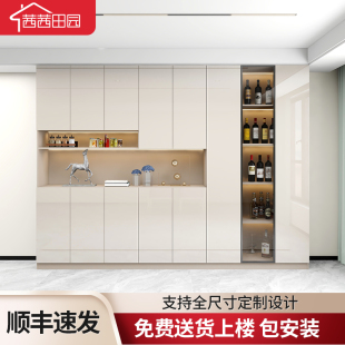 现代简约PET亮光肤感餐边w高柜酒柜一体靠墙客厅储物柜定制置物柜