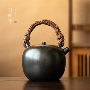 煮茶壶家用电陶炉 藤编大容量提梁壶粗藤陶v瓷大号烧水壶日式