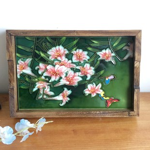 手绘瓷板画 *新榆木长方形面茶盘家居瓷板画茶具面盘