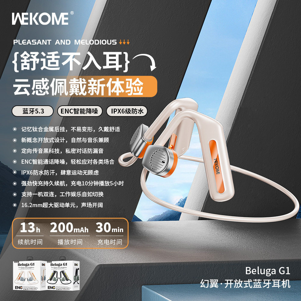 WEKOME幻翼钛合金ENC降噪挂耳式空气传导防水防汗运动蓝牙耳机G1图片