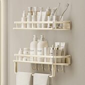 奶油风卫生间置物架洗漱台免打孔浴室壁挂式 厕所墙上白色收纳架子