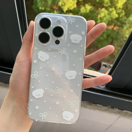 小白狗花花适用苹果iPhone16e手机壳新款15promax卡通14透明13/12mini软硅胶男女xr全包x防摔7/8plus可爱外壳