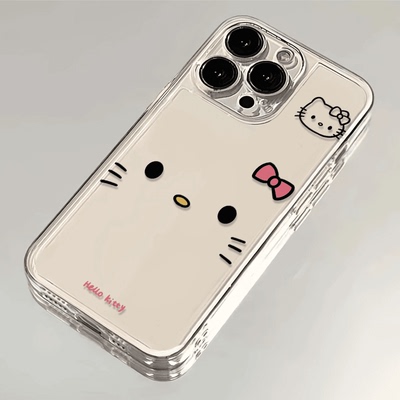 蝴蝶结KT猫适用苹果iPhone16e手机壳新款15promax卡通14透明13/12mini软硅胶男女xr全包xs防摔7/8plus可爱