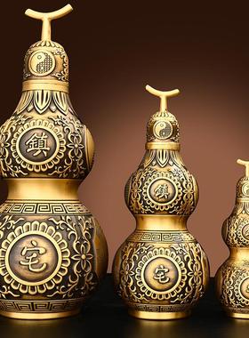 铜葫芦摆件铜开盖空心五帝钱挂件卧室客厅家居玄关装饰品大小号纯