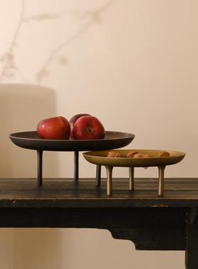 现代新中式铝制三足果盘托盘摆件侘寂风样板间民宿酒店客厅装饰品