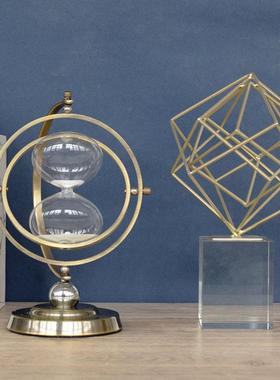 现代创意抽象几何金属地球仪沙漏摆件客厅办公室桌面轻奢装饰品