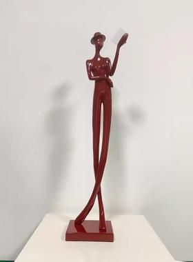 抽象人物看书长腿雕塑摆件样板房酒店电视柜客厅玄关书房铁艺术品