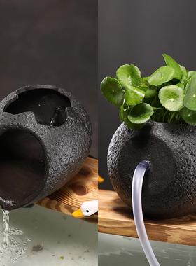 陶瓷鱼缸开口流水罐古法养鱼过滤中式流水摆件循环水喷泉生态造景