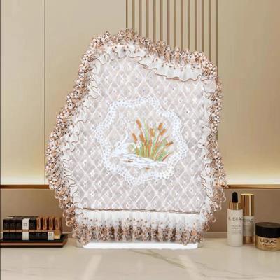 欧式梳妆台镜子遮挡帘圆形镜子防尘罩异形镜子隔断帘免打孔风水帘