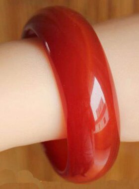 手镯红玛瑙天然加宽女款玉镯子玉红色加厚正品版巴西玉髓镯子旺夫