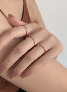 适合手粗的大码戒指女胖MM菱形欧美简约叠戴高级感食指指环尾戒潮