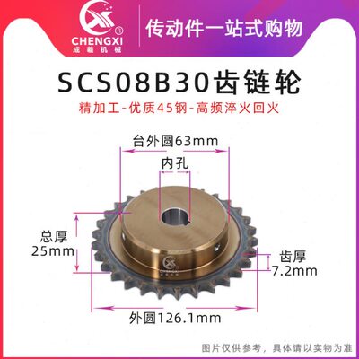SCS高品质成型孔链轮4分30齿  08B30T外径126.1 精车内孔键槽顶丝
