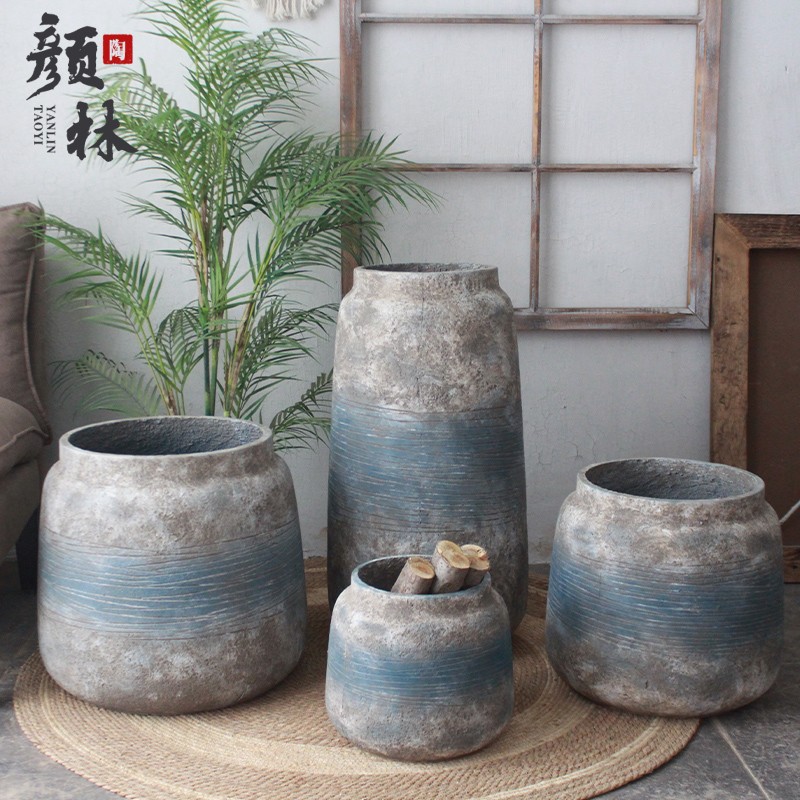 老墙色花器花盆大口花瓶装饰盆器软装花瓶仛寂风花瓶罐复古大花盆