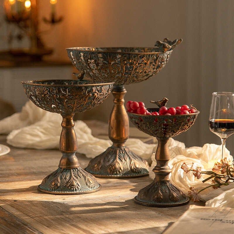 侘寂风铁艺脚果盘仿古铜玄关装饰民宿复古级感托盘鸟食盆,家居饰品,果盘/果篓,淘宝优惠券,粉丝福利购,淘宝优惠卷
