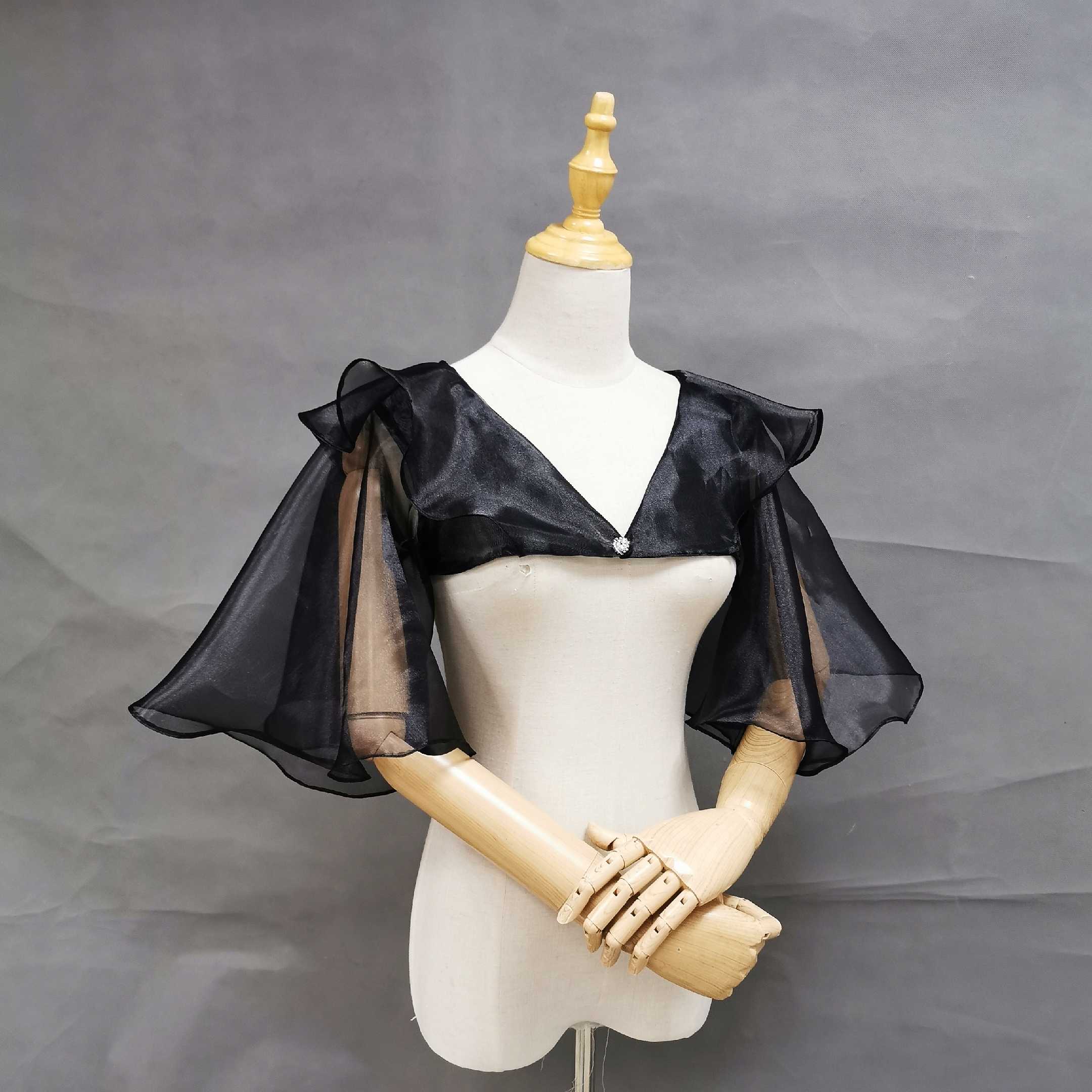 新款婚纱礼服配饰黑色大喇叭袖高端版型设计欧根纱披肩有白色