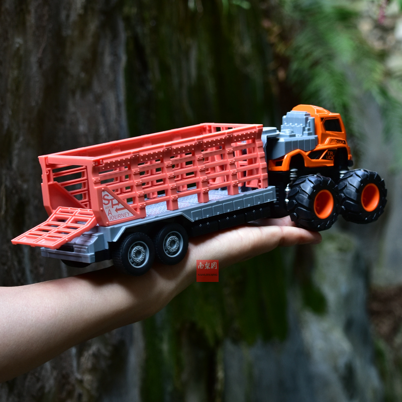 大号合金属车动物运输货车双惯性儿童汽车奶牛小马家禽类拖车