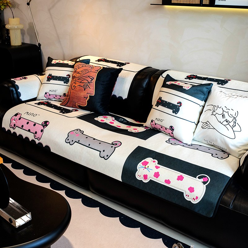 奇趣卡通猫猫冰丝沙发垫夏季夏天凉感坐垫透气高档沙发巾凉席套罩