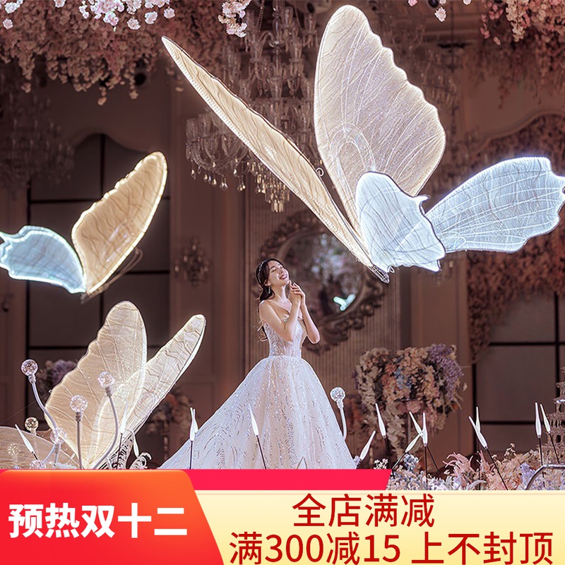 婚庆道具铁艺发光蝴蝶挂件吊顶装饰 婚礼T台路引迎宾舞台装饰摆件