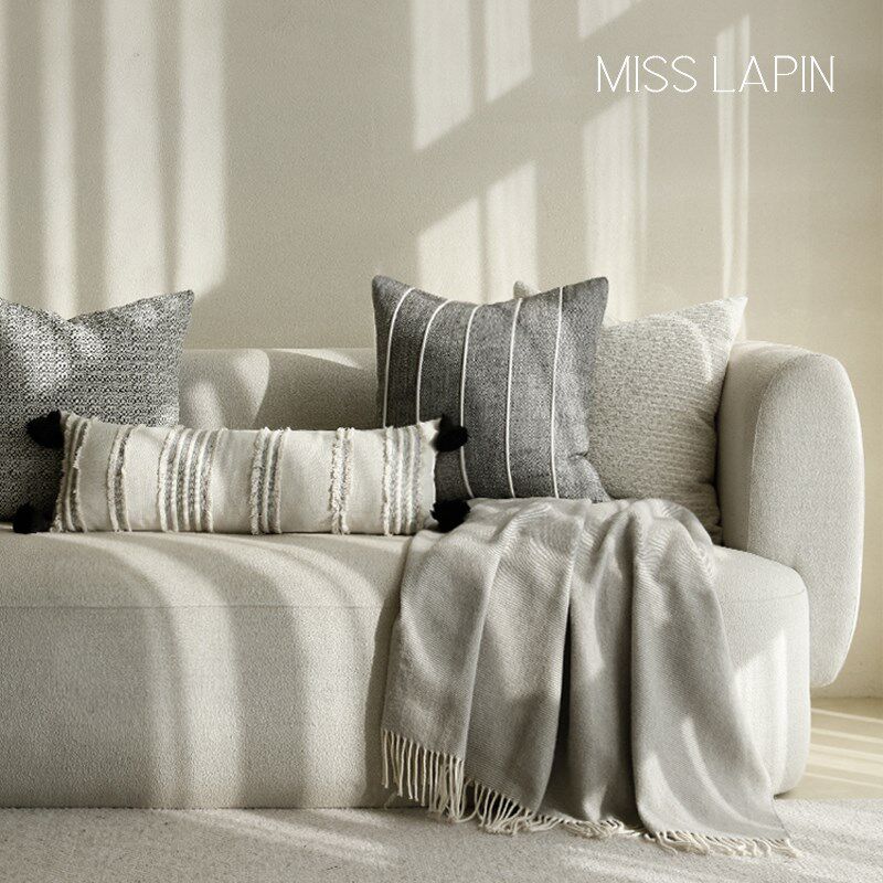 澜品侘寂风米白色灰色抱枕酒店客厅抱枕靠垫沙发靠枕腰枕