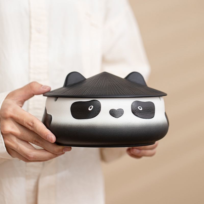 熊猫烟灰缸防飞灰创意家用可爱办公室陶瓷卡通带盖客厅烟缸礼盒装