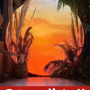 发光月球软膜灯箱卡布广告婚庆星空舞台日落黄昏圆形装饰背景氛围