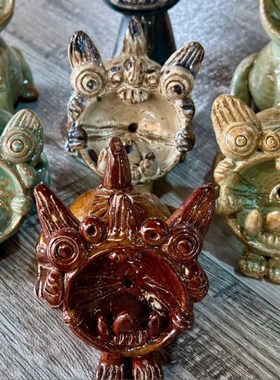 瓦猫云南手工陶瓷猫倒流香摆件猫创意礼品开业小摆件卧式瓦猫