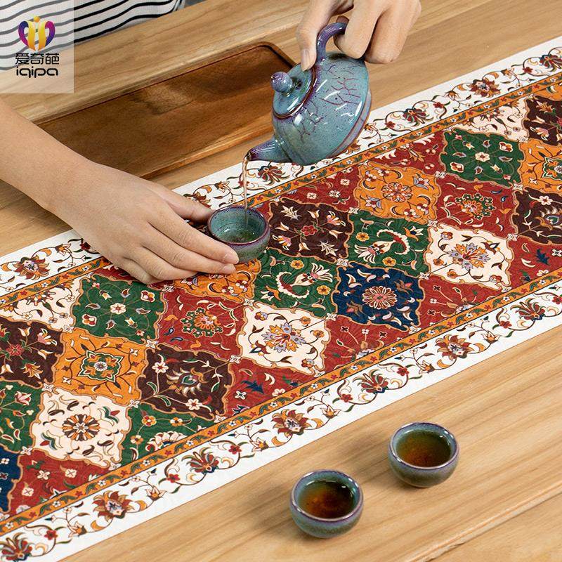 繁花似锦布艺桌旗轻奢高端新中式防水茶席桌旗布餐桌茶几垫布桌布