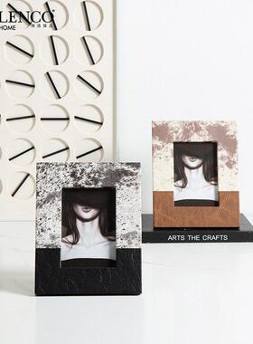 现代轻奢皮纹咖色相框托盘仿奶皮革纸巾盒装饰品摆件样板间电视柜