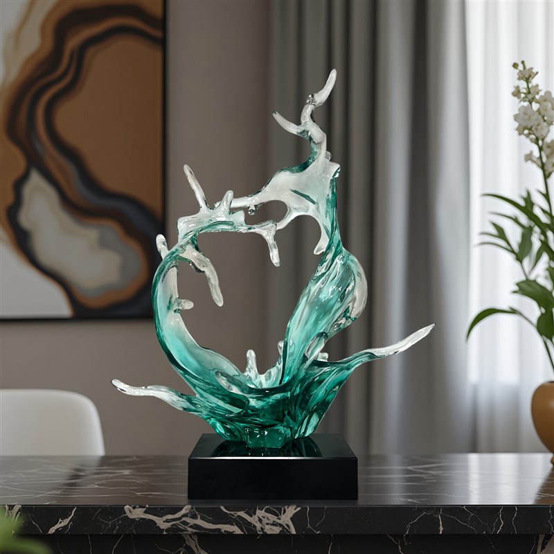 现代抽象艺术水花雕塑摆件酒店大厅玻璃橱窗抽象艺术落地装饰