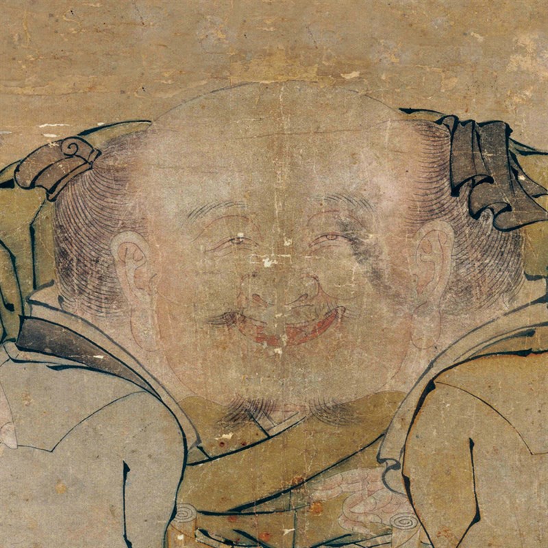 仿古画明朱见深一团和气图卷轴挂画装饰画古代画真迹高清复制品