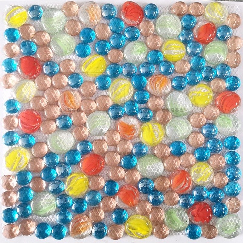 玻璃珠马赛蓝色地中海珠圆形墙浴室地砖背景吧台墙异形