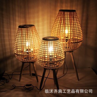 藤编灯庭院风灯阳台茶室装饰复古灯罩氛围灯摄影装饰落地支架灯