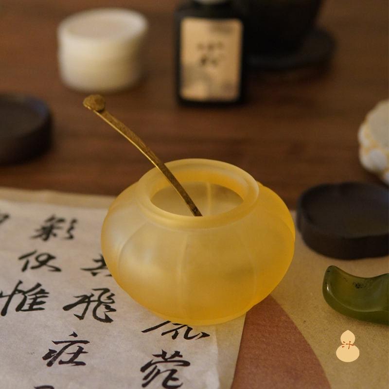 汁汁云集 秋实水丞 古法手工琉璃水盂南瓜笔洗国画笔缸 文房四宝