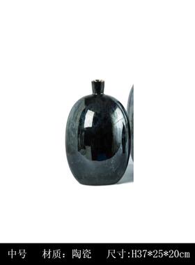 中式样板间椭圆花器家居装饰摆件客厅玄关干花花瓶组合软装饰品