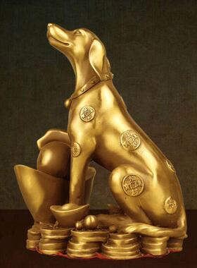 全铜狗摆件家居客厅玄关生肖狗办公室补缺角工艺礼品摆饰金钱狗送